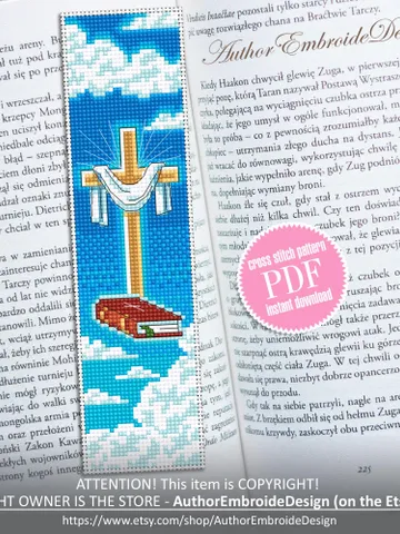Christian bookmark cross stitch pattern PDF download Holy cross and bible cross stitch, Bookmark pattern digital PDF Bible accessories #B445 $4.40