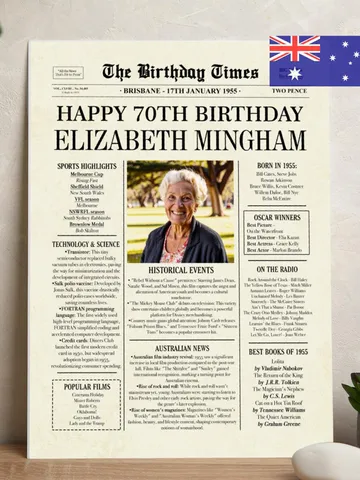 70th birthday newspaper 1955 printable poster australia 70th birthday gift for men or women 70th birthday decorations vintage digital sign $15.00