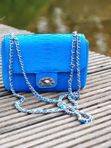 Genuine Python Skin Turquise Crossbody Bag | Adjustable Chain Classy Elegant snake Crossbody Small Lady Summer Bag | Blue Aqua Python Purse $170.00