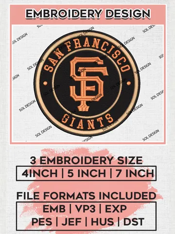 San Francisco Giants MLB Team Round Logo Embroidery Design, MLB Team Embroidery files, San Francisco Giants Baseball Team, Giants Team, Digital Download