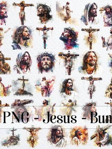 35 Jesus Christ Clipart, Faith Jesus Clipart, Printable Watercolor clipart for sublimation, Digital download, Paper craft, junk journals $2.64