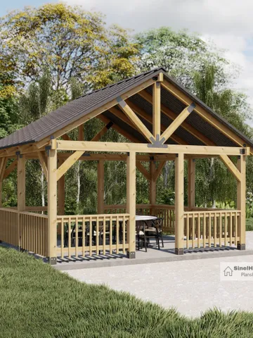 16'x14' Gazebo Pavilion Plans, Garden Picnic Shelter Construction Blueprints, Pavilion with Railing $28.68