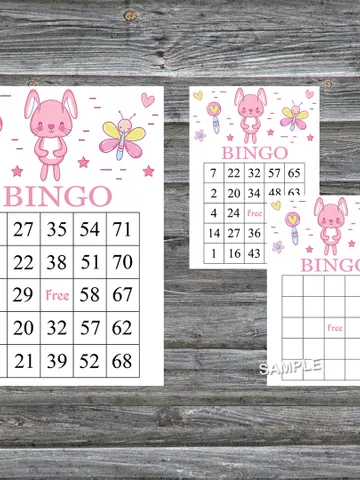 Pink rabbit bingo cards,rabbit bingo game,rabbit printable bingo cards,60 Bingo Cards,INSTANT DOWNLOAD--313 $3.95