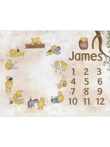 Personalized Milestone Blanket Winnie Pooh, Classic Winnie Pooh Milestone Blanket, Personalized Pooh Blanket, Hundred Acre Wood; wp00 $61.69