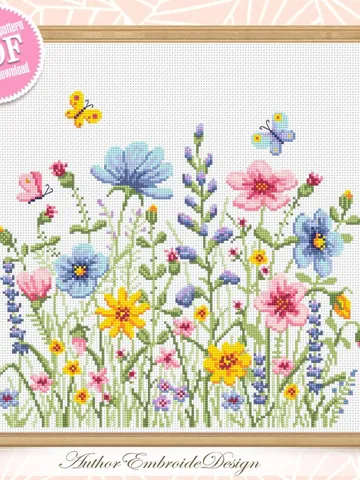 Wildflowers cross stitch pattern PDF instant download Watercolor cross stitch chart, Wild flowers pattern digital PDF, Flower meadow #P51 $5.70