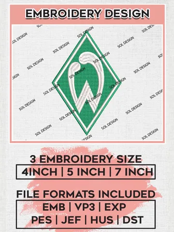 Werder Bremen Embroidery Design, Bundesliga Logo Embroidery, Bundesliga Werder Bremen Machine Embroidery, Machine Embroidery Design $6.99