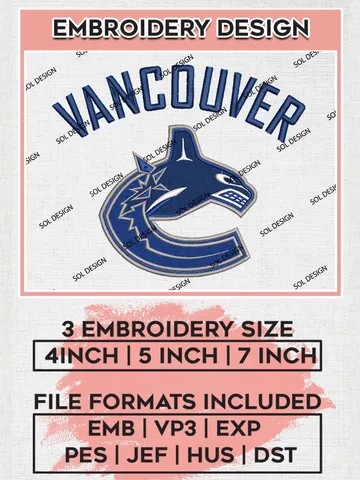 NHL Vancouver Logo Embroidery Designs, NHL Vancouver Canucks Team Logo Embroidery, Hockey Team Logo Emb Files, NHL Canucks, 3 sizes, Machine embroidery Files, Digital Download $6.99
