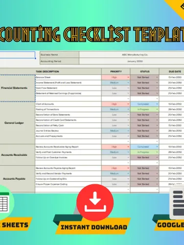 Accounting Checklist Template, Google Sheets Financial Checklist, Digital Download, Easy-to-Use Monthly & Year-End Accounting Tasks $6.86