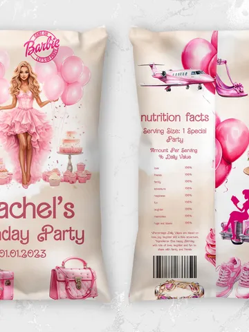chips label editable template hot pink doll birthday party template bar12 $11.62