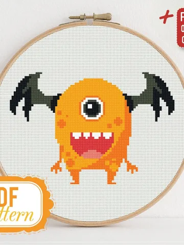 Cross stitch pattern Funny Yellow Monster Cross stitch pattern Kids Monster PDF Format Instant Download Home decor Modern $4.29