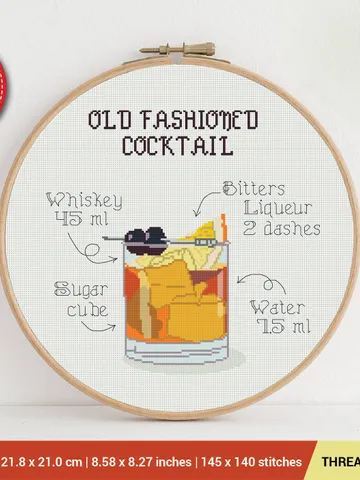 Cocktail Old fashioned Cross stitch pattern | Embroidery Pattern | Instant Download | Embroidery Designs $5.94