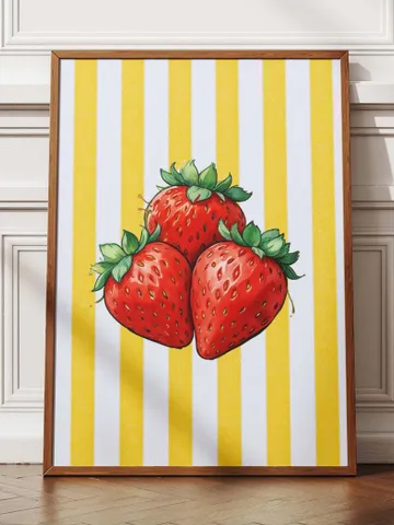 Strawberry Vintage Print, Strawberries Wall Art, Kitchen Trendy Poster, Farmhouse Kitchen Drawing, Retro Kitchen Decor, Fruit Wall Art $2.46