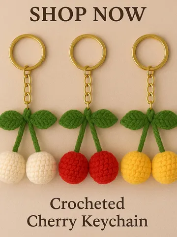 Crochet Cherry Keychain PDF Pattern – Amigurumi Fruit Keyring Tutorial – DIY Cute Handmade Yarn Key Chain Digital Download $5.40