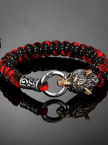 Stainless Steel Wolf Head Nordic Handmade Paracord Bracelet $49.00