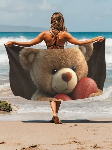 Cute Bear with Heart Beach Towel $45.00