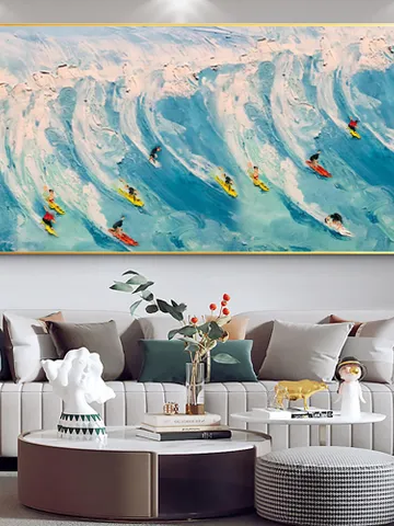 Original Surf Painting on Canvas Custom Painting Texture Wall Art Personalized Gift Blue Ocean Waves Nature Scenery Art Bedroom Wall Decor $123.32