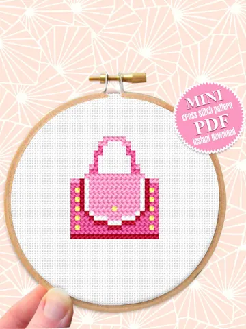 Small handbag cross stitch pattern download PDF, Mini cross stitch chart, Quick beginner stitch, Tiny hand embroidery PDF #O5 $1.60