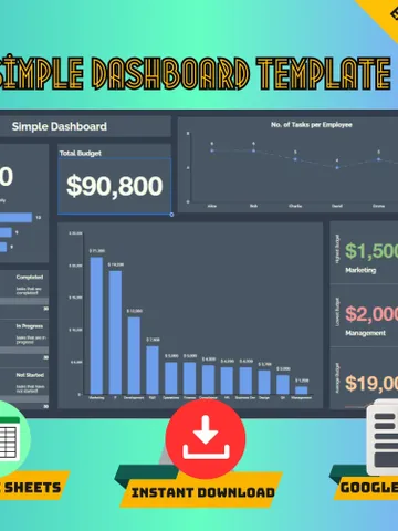 Simple Dashboard Template for Google Sheets, perfect for small business owners, freelancers, and event planners. Digital download $5.46