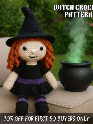 Halloween Witch Regina Crochet Doll Pattern, Myrella Amigurumi Doll PDF, Crochet Pattern in English $8.00