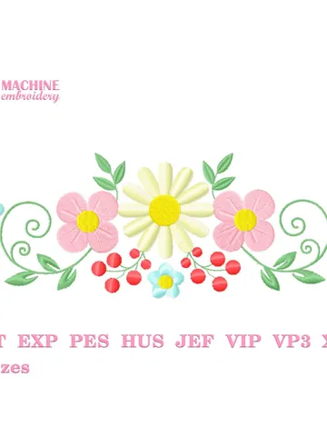 Flowers embroidery design Machine embroidery pattern 4 sizes, Flower embroidery files, Flower Bouquet, Floral border Instant Download #R16 $3.45