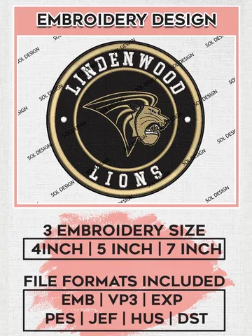 NCAA Lindenwood Lions Round Logo Embroidery, NCAA Lindenwood Lions Logo Embroidery files, NCAA Teams, Machine embroidery designs, Digital Download $6.99