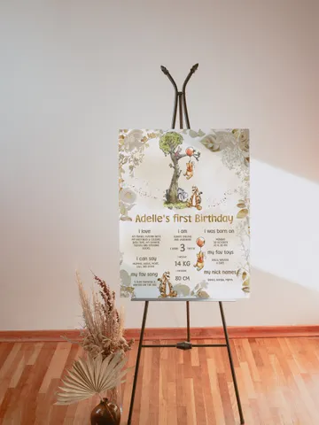 Milestone Board Winnie the Pooh Birthday Party; Winnie Pooh 1st Birthday; Editable Milestone ; Birthday Party Decoration Winnie Pooh poom88 $11.62