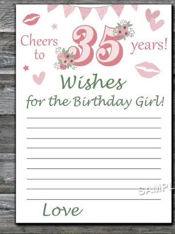 35th Birthday Wishes for the birthday girl,Adult Birthday party game-fun games for her-Instant download $1.75