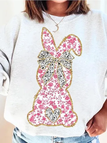 Glitter Easter Bunny Coquette PNG | Easter Day Png | Happy Easter Png, Grand Millennial Easter, Chinoiserie Bunny Pink Floral, Trendy Easter $3.62