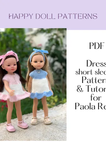 EASY Dress PDF Knitting Pattern Tutorial BASIC Dress Short Sleeves for Paola Reina doll (12"/32 cm) eng $3.55