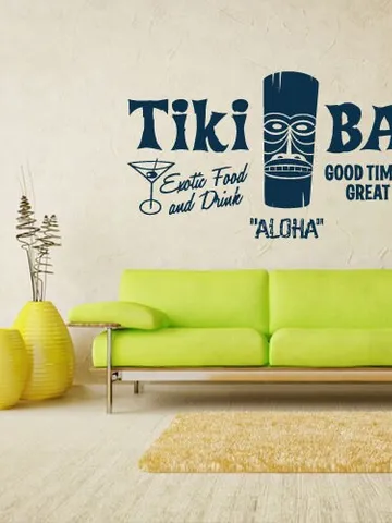 Tiki Bar Wall Decal – Tropical Hawaiian Vinyl Art, Exotic Cocktail Sticker for Home Bar, Patio, Poolside, Restaurant or Party Decor z1335 $23.99