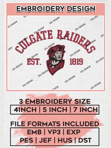 Colgate Raiders Est 1819 Logo Embroidery Designs, NCAA Colgate Raiders Team Embroidery, NCAA Team Logo, 3 sizes, Machine embroidery Files, Digital Download $6.99