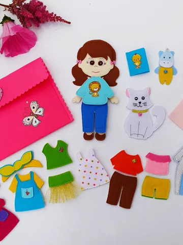 Felt doll pattern and 9 sets of clothes, Felt dress up doll pattern, Felt toy Pattern pdf for girl, Quiet book pattern, Non paper doll $10.39