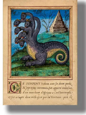Seven-headed dragon from an ancient manuscript. $21.00
