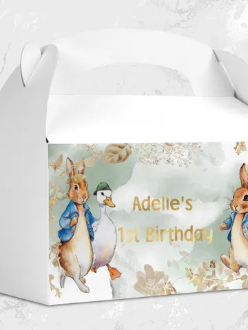 Editable and Printable Gable box Label template 1st Baby Birthday party in Peter Rabbit style instant download and unlimited access pr888 $10.45