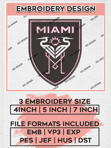 Inter Miami CF Embroidery Designs, MLS Embroidery files, Inter Miami MLS Teams, Inter Miami Football, Digital Download