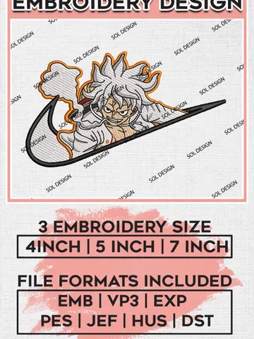 Nike LUFFY GEAR 5 Embroidery Design, Anime Character Embroidery Files, One Piece Machine Embroidery Digital Download EMB_ANIME_167