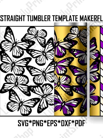 Butterfly tumbler template svg for 20oz skinny, Monarch Butterfly and Tangram tumbler svg for 20oz straight Makerflo tumbler cut file $2.71