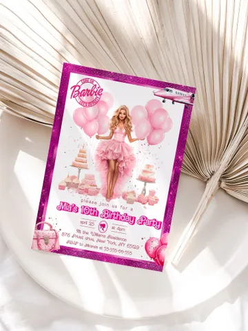 Doll Party Birthday Invitation; hot pink doll party birthday invitation editable template; cute doll girl birthday party bar12 $12.78