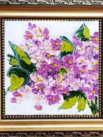 Lilac Painting Cornflower Original Art Impasto Oil Painting 4x4 Impasto Lilac Wall Art Floral Meadow Painting Field $40.00