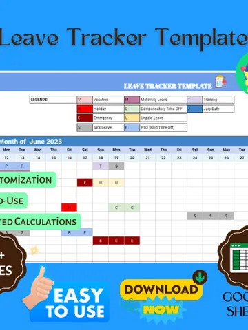 Leave Tracker Template, Editable Google Sheets, Digital Download for Employee Leave Management & Vacation Tracking $6.86