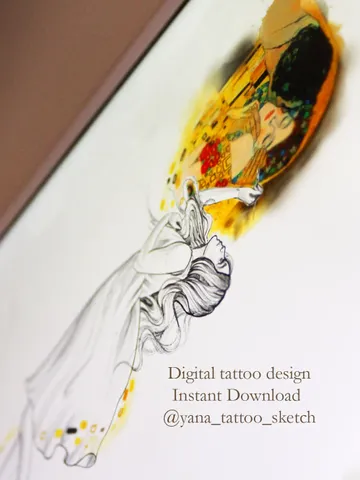 Klimt Kiss Tattoo Design Gustav Klimt Kiss Tattoo Sketch Ideas, Instant download JPG, PDF, PNG $11.00