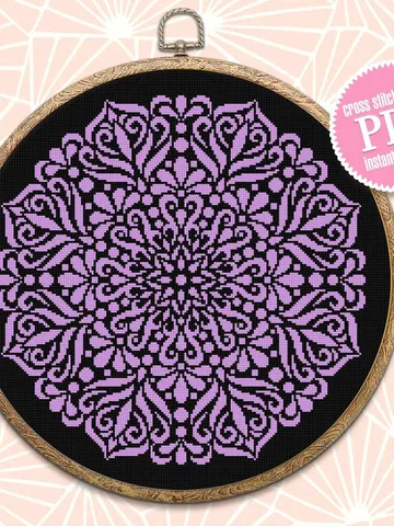 Mandala cross stitch pattern download PDF Monochrome floral ornament cross stitch chart, Simple mandala pattern PDF, DIY Home decor #M132 $4.60