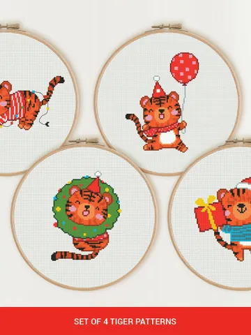 Bundle of 4 Funny Tiger 2022 New Year Cross stitch pattern | Embroidery Pattern | Instant Download | Embroidery Designs $10.00
