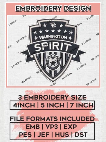 NWSL Washington Spirit Logo Embroidery Designs, NWSL Washington Spirit Machine Embroidery Design, Football Team Logo Embroidery Files, NWSL Team, 3 sizes, Machine embroidery Files, Digital Download $6.99