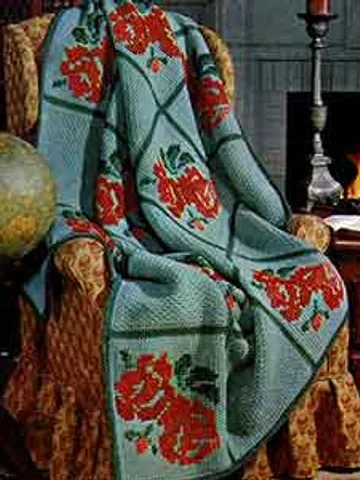 Crochet Pattern Vintage Afghan Bed of Roses Digital Download PDF $1.90