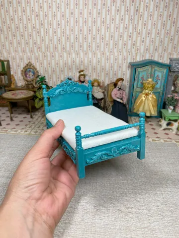 Dollhouse bed. 1:12 scale. Handmade. Miniature dollhouse. Doll bed.