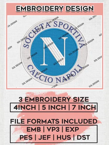 S.S.C. Napoli Embroidery Design Files, Serie A Embroidery files, Serie A S.S.C. Napoli Teams, Football, Digital Download $6.99