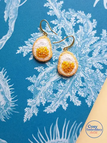 Sunny-Side Up Egg Earrings Hand-Embroidered Foodie Jewelry Quirky Artisan Accessories Boho Food Art Cooking Enthusiast Gift Brunch Outfit
