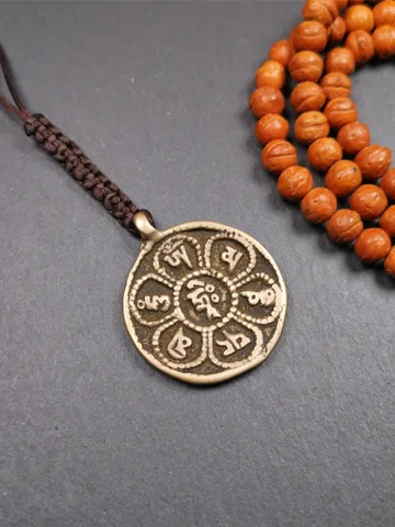 Gandhanra Handmade Tibetan Buddhist Amulet,Om Badge Pendant, Mantra of Om Mani Padme Hum, Made of Brass,1.38&quot; $19.99