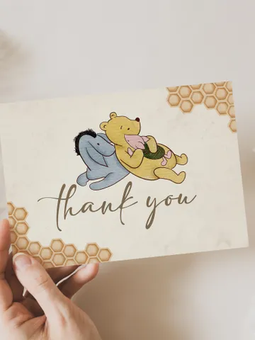 Editable Thank you card Winnie the Pooh; Winnie the Pooh 1st Birthday; Printable thank you cards; Winnie the PoohPooh Party Decoration;hc12 $10.45